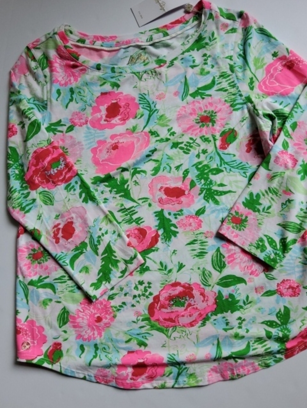 Lilly Pulitzer Key West Pink & Green Floral 3/4 Sleeve Top - NWT - S